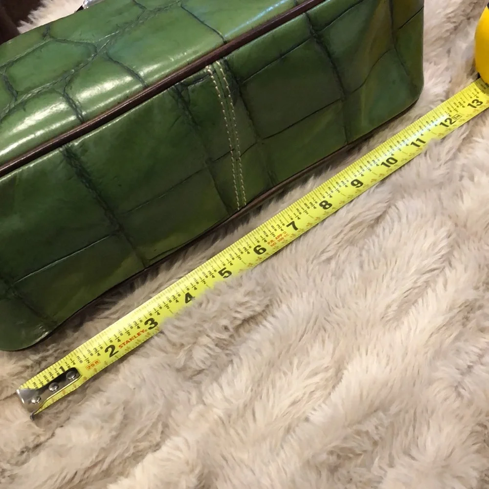 DOONEY BOURKE Green Croc Embossed Leather Hobo Shoulder Bag Top Zip Closure